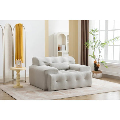 Beige Modern 53.15 Buttons Tufted Accent Chair with Pure Foam and Large Cushion for Living Room