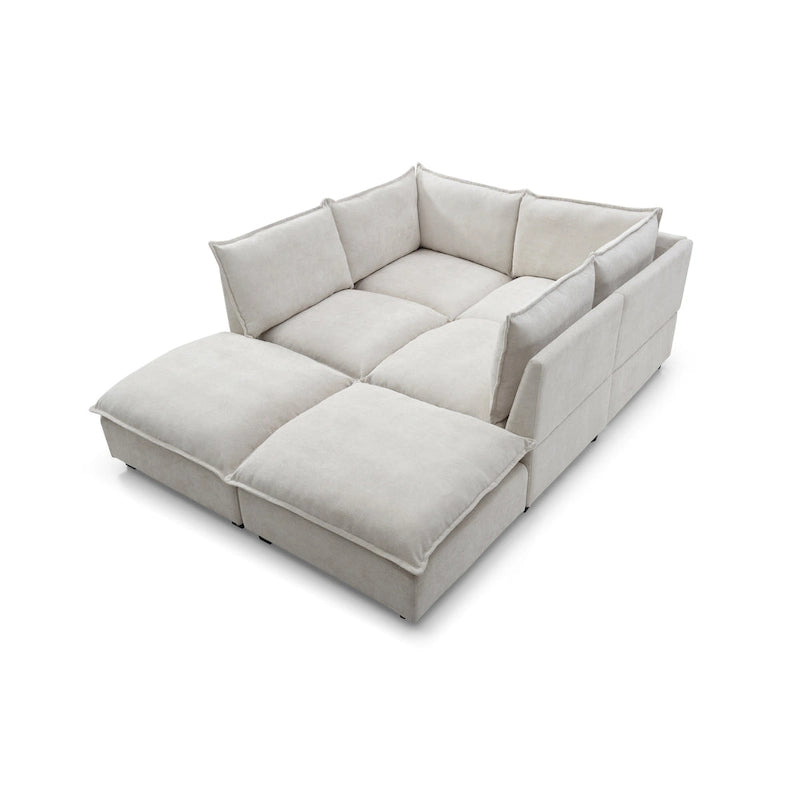 Beige 130 U-Shaped Customizable 6-Seat Modular Sectional Sofa with Convertible Ottoman and Versatile Assembly Options