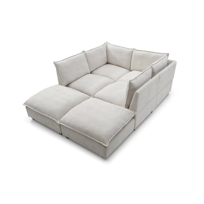 Beige 130 U-Shaped Customizable 6-Seat Modular Sectional Sofa with Convertible Ottoman and Versatile Assembly Options
