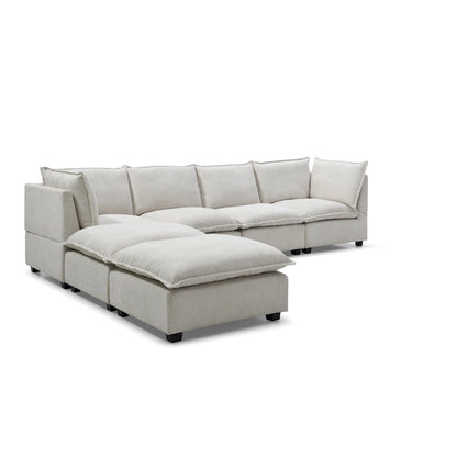 Beige 130 U-Shaped Customizable 6-Seat Modular Sectional Sofa with Convertible Ottoman and Versatile Assembly Options