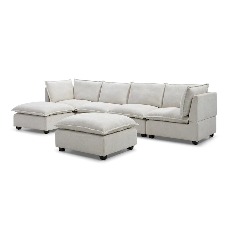 Beige 130 U-Shaped Customizable 6-Seat Modular Sectional Sofa with Convertible Ottoman and Versatile Assembly Options