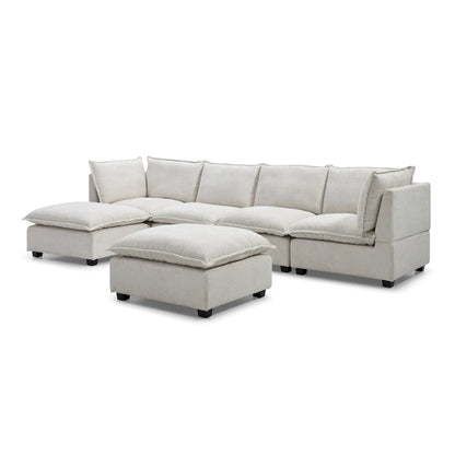 Beige 130 U-Shaped Customizable 6-Seat Modular Sectional Sofa with Convertible Ottoman and Versatile Assembly Options