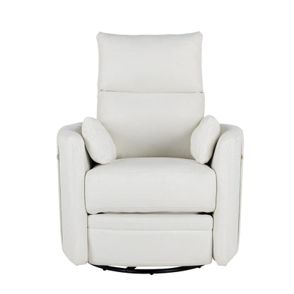 Beige Upholstered Swivel Rocker Recliner with Manual Recline, 360 Swivel, and Two Removable Cushions