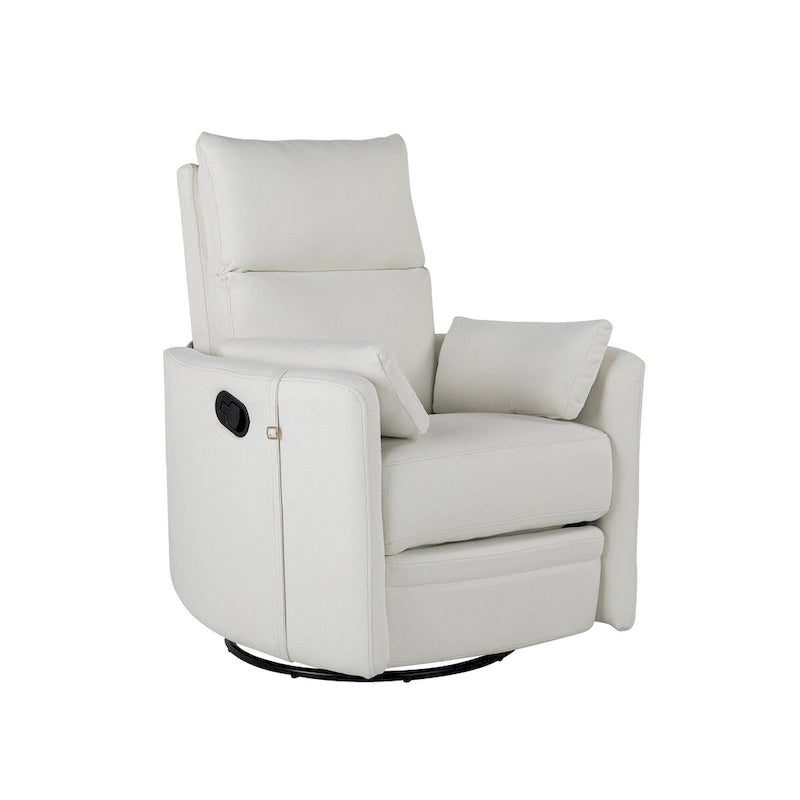 Beige Upholstered Swivel Rocker Recliner with Manual Recline, 360 Swivel, and Two Removable Cushions