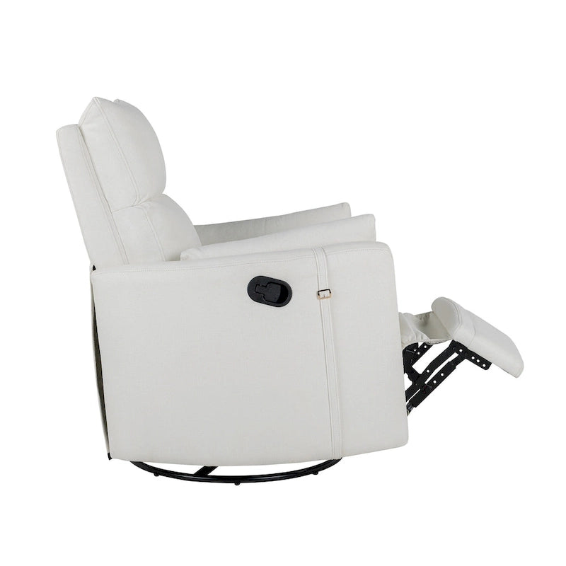 Beige Upholstered Swivel Rocker Recliner with Manual Recline, 360 Swivel, and Two Removable Cushions