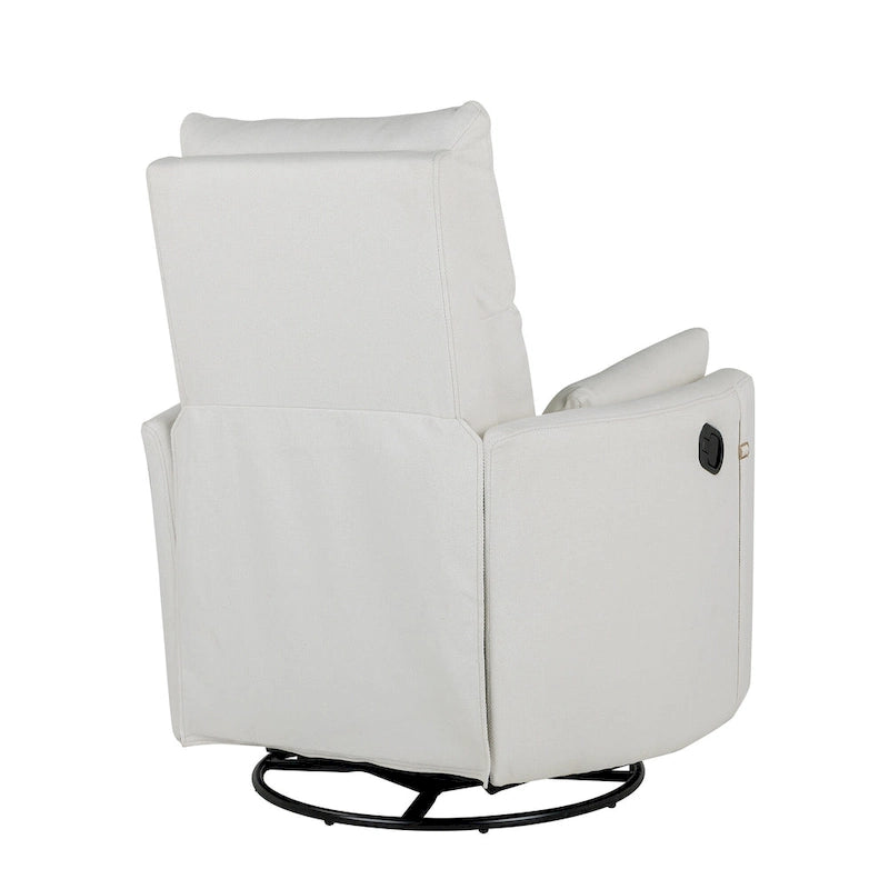 Beige Upholstered Swivel Rocker Recliner with Manual Recline, 360 Swivel, and Two Removable Cushions