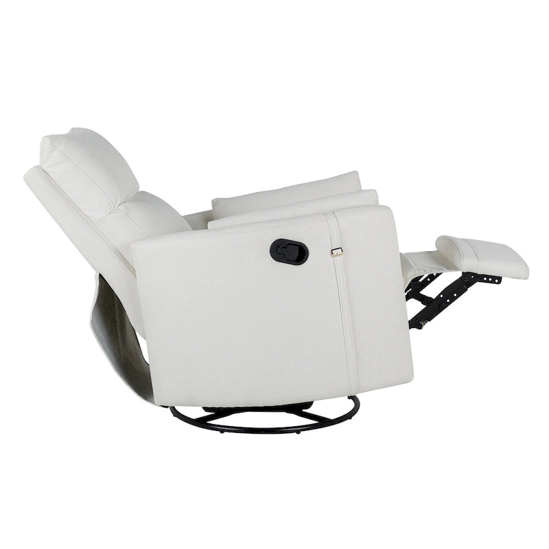 Beige Upholstered Swivel Rocker Recliner with Manual Recline, 360 Swivel, and Two Removable Cushions