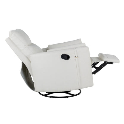 Beige Upholstered Swivel Rocker Recliner with Manual Recline, 360 Swivel, and Two Removable Cushions
