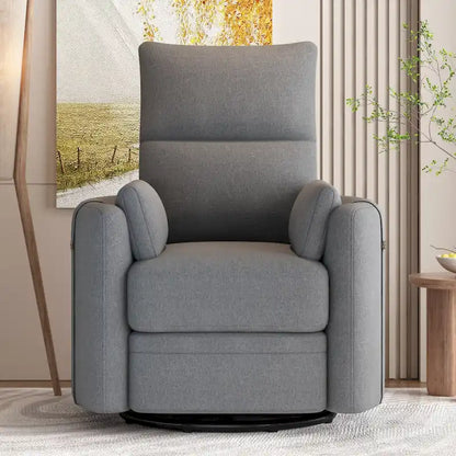 Beige Upholstered Swivel Rocker Recliner with Manual Recline, 360 Swivel, and Two Removable Cushions