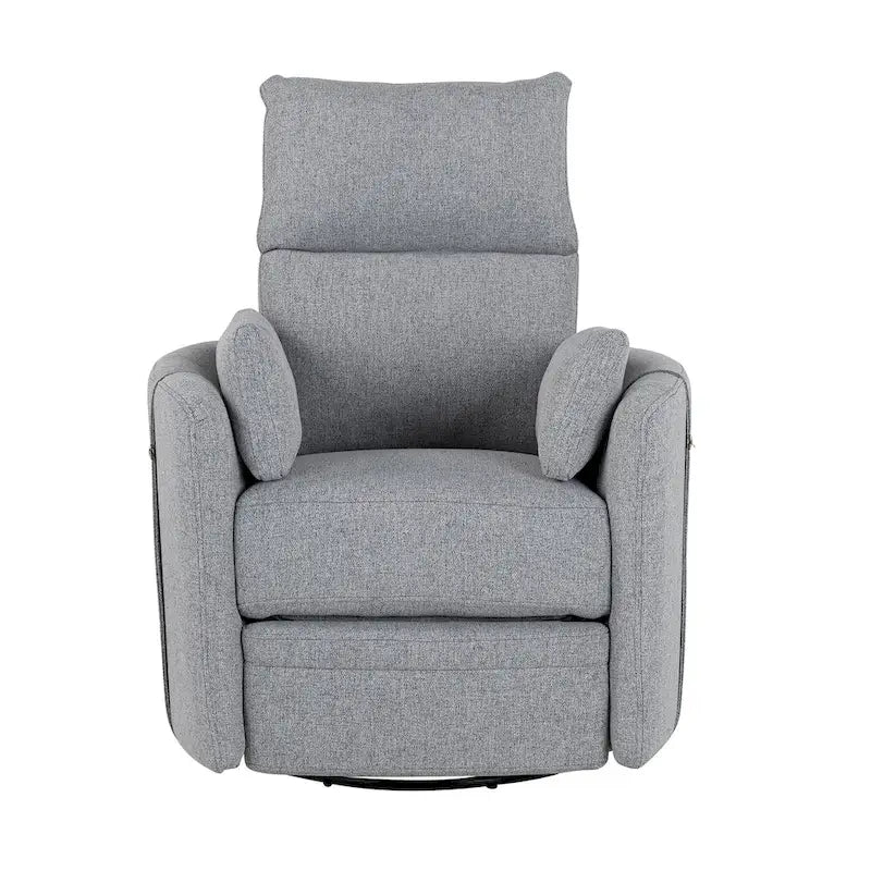Beige Upholstered Swivel Rocker Recliner with Manual Recline, 360 Swivel, and Two Removable Cushions