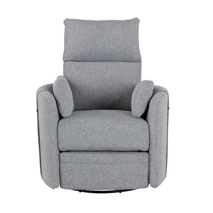 Beige Upholstered Swivel Rocker Recliner with Manual Recline, 360 Swivel, and Two Removable Cushions