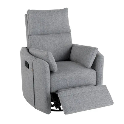 Beige Upholstered Swivel Rocker Recliner with Manual Recline, 360 Swivel, and Two Removable Cushions