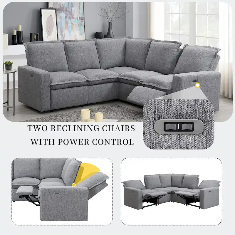 89.76 L-Shaped 5-Seater Sofa with Recliner