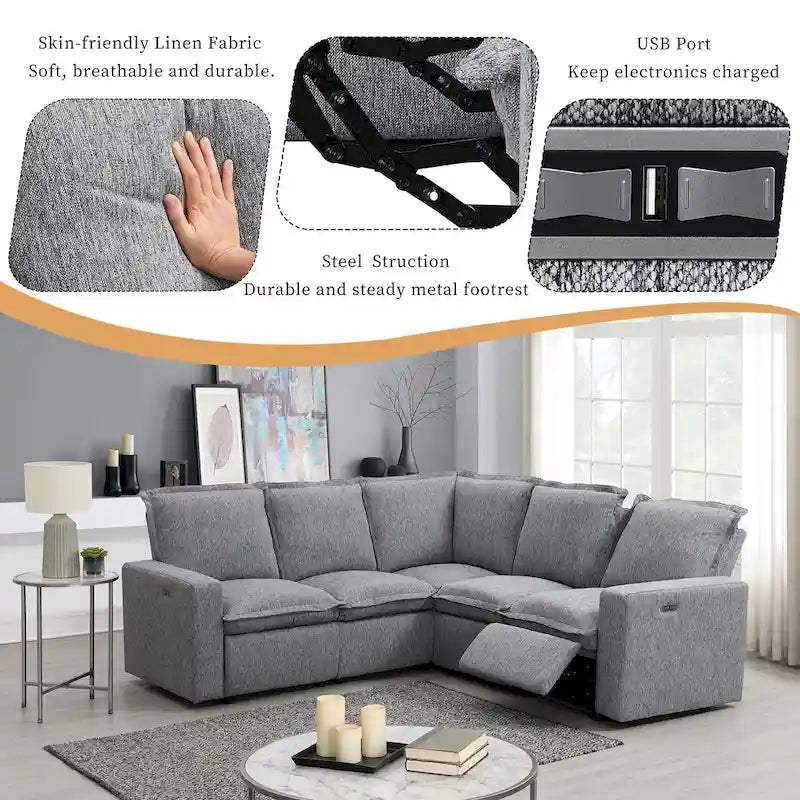 89.76 L-Shaped 5-Seater Sofa with Recliner