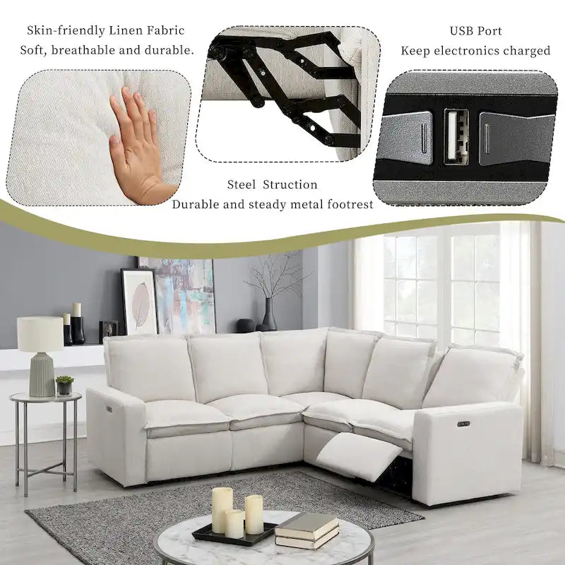 89.76 L-Shaped 5-Seater Sofa with Recliner