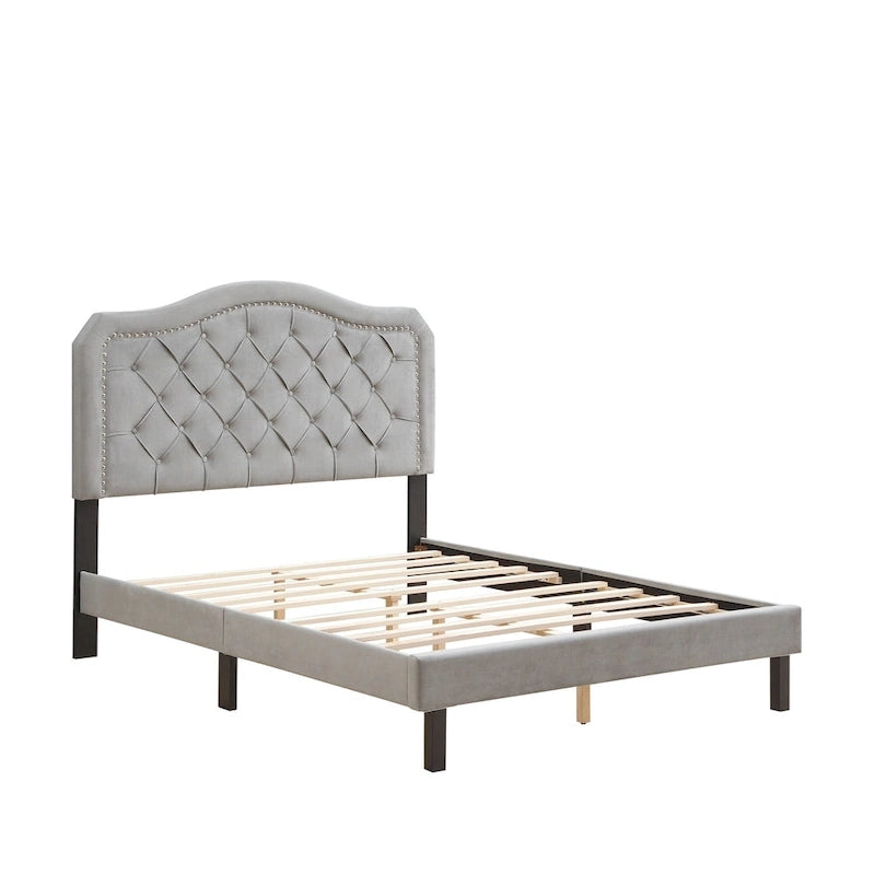 Queen Size Button Tufted Bed with Strong Wood Slat Support