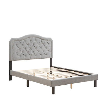 Queen Size Button Tufted Bed with Strong Wood Slat Support