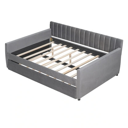 Velvet Daybed with Trundle & Wood Slats