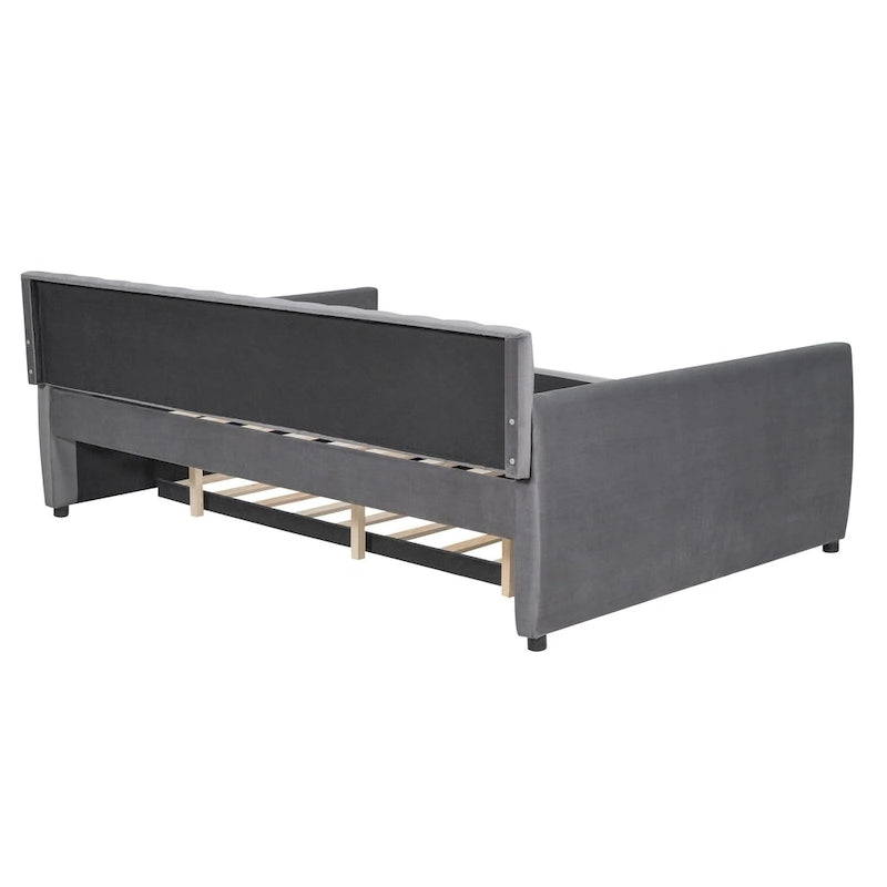 Velvet Daybed with Trundle & Wood Slats