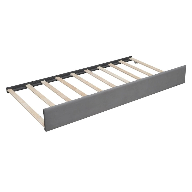 Velvet Daybed with Trundle & Wood Slats