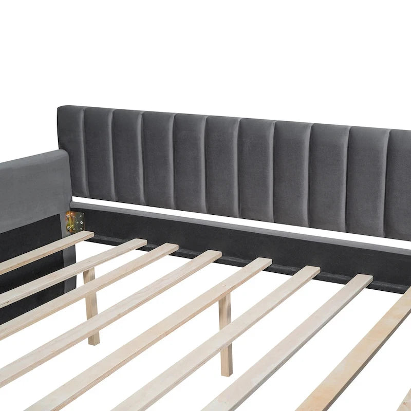 Velvet Daybed with Trundle & Wood Slats
