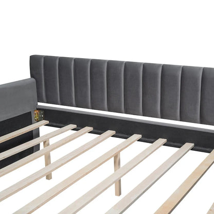 Velvet Daybed with Trundle & Wood Slats