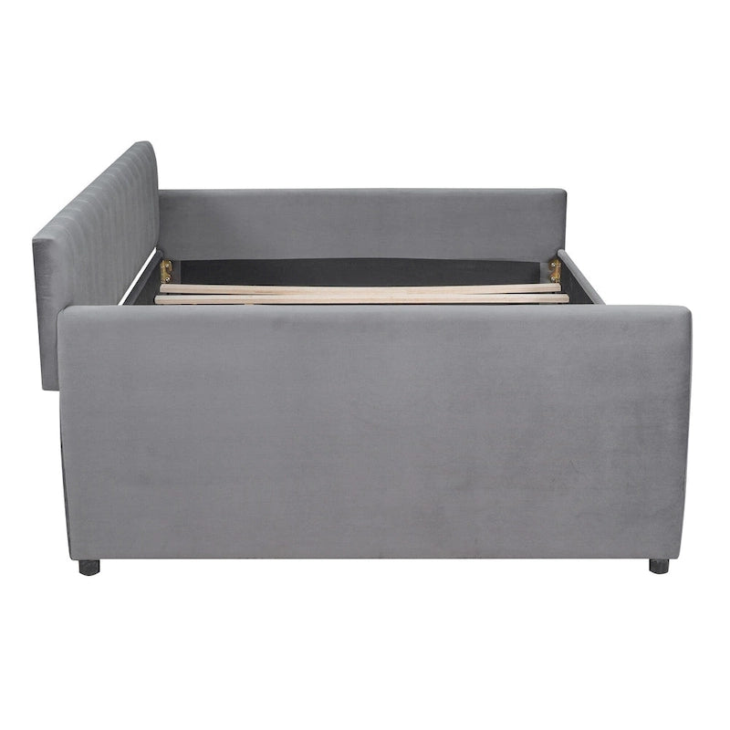 Velvet Daybed with Trundle & Wood Slats