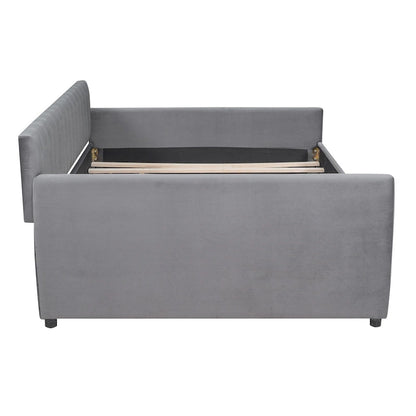 Velvet Daybed with Trundle & Wood Slats