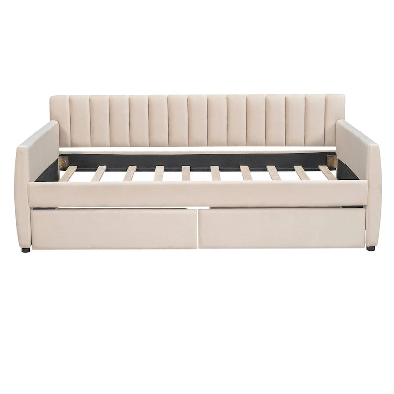 Velvet Daybed with Trundle & Wood Slats