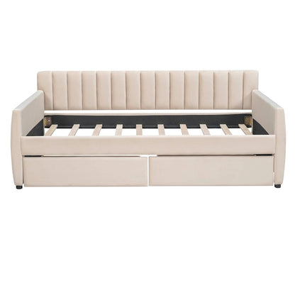 Velvet Daybed with Trundle & Wood Slats