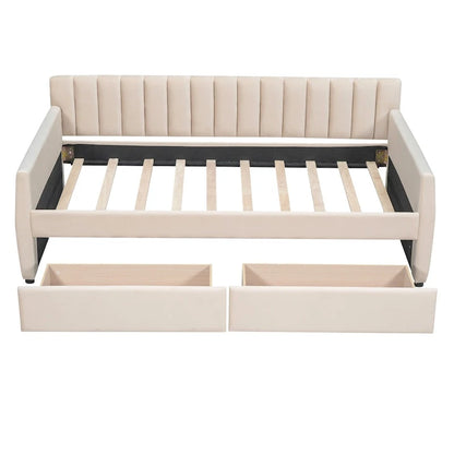 Velvet Daybed with Trundle & Wood Slats