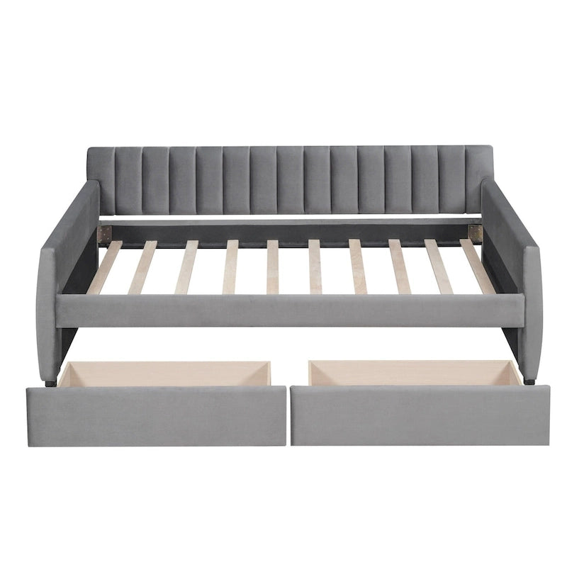 Velvet Daybed with Trundle & Wood Slats