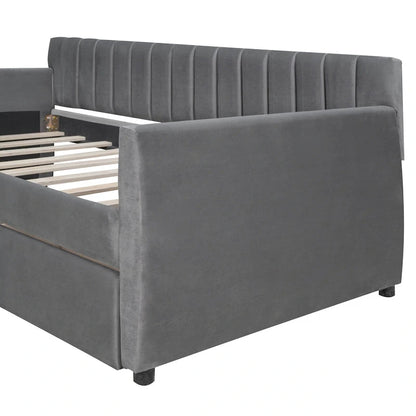 Velvet Daybed with Trundle & Wood Slats