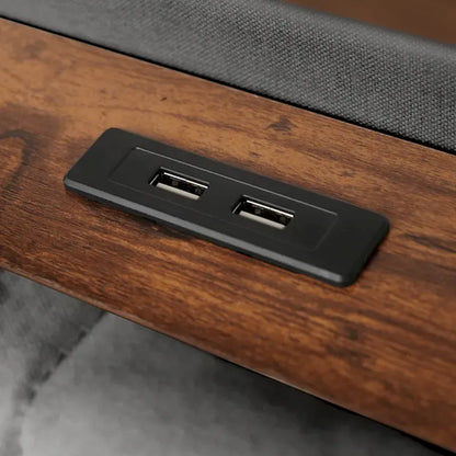 Grey Full Size Upholstered Platform Bed with Hydraulic Storage, LED, and USB Charging