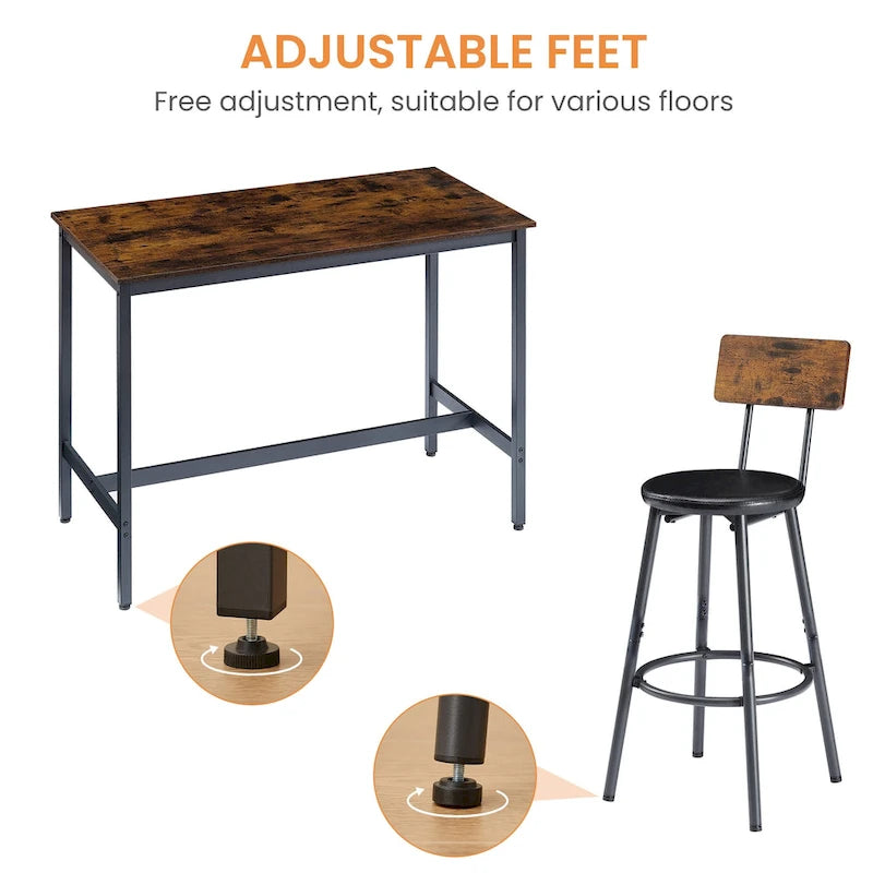 Rustic Style 7-Piece Dining Set with Rectangular Table and PU Leather Bar Chairs