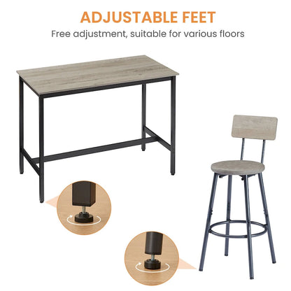 Rustic Style 7-Piece Dining Set with Rectangular Table and PU Leather Bar Chairs