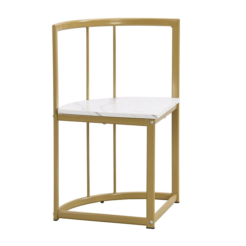 Golden+White 7-Piece Metal Frame Dining Table Set with Half-Round Table & 6 Chairs