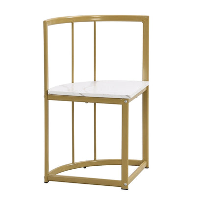 Golden+White 7-Piece Metal Frame Dining Table Set with Half-Round Table & 6 Chairs