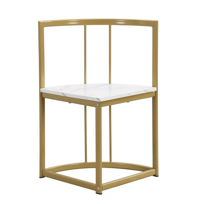 Golden+White 7-Piece Metal Frame Dining Table Set with Half-Round Table & 6 Chairs