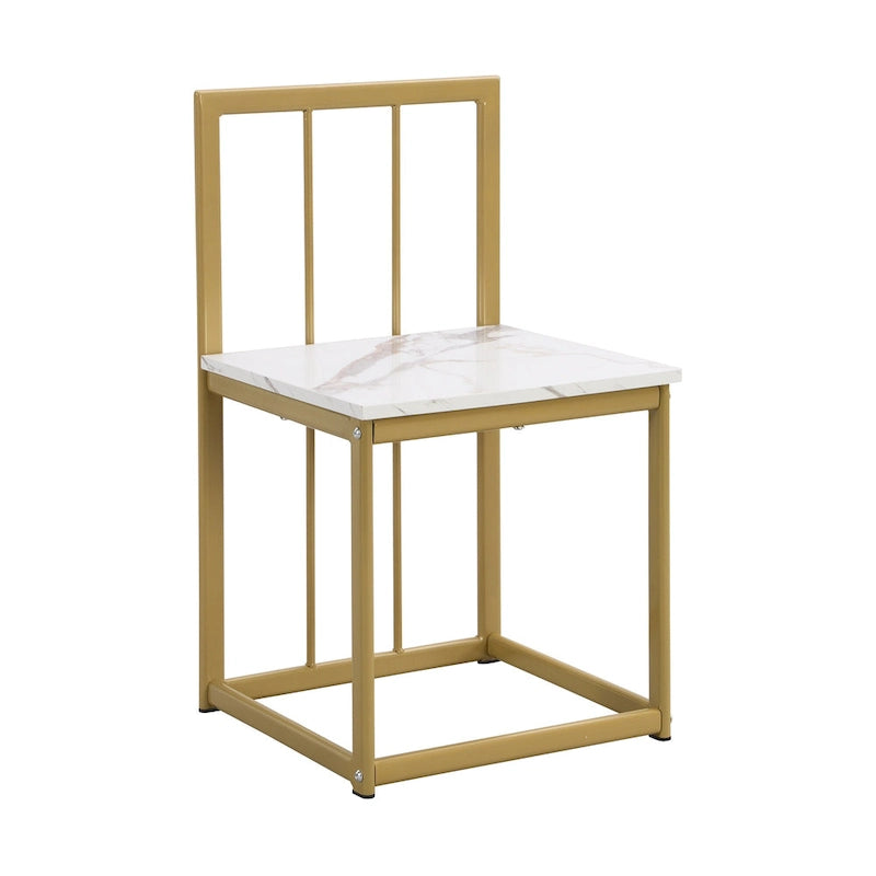 Golden+White 7-Piece Metal Frame Dining Table Set with Half-Round Table & 6 Chairs