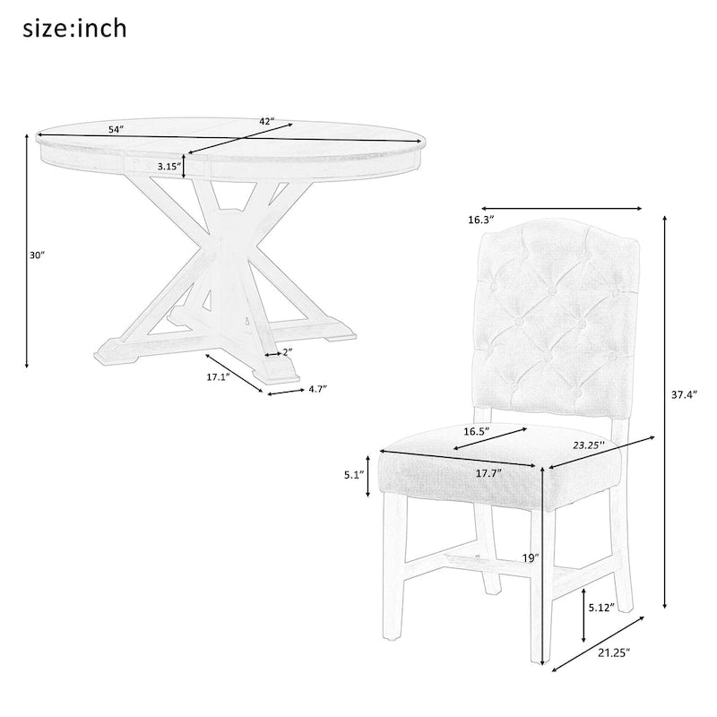 Retro 5-Piece Wooden Dining Table Set with Extendable Round Table & 4 Chairs