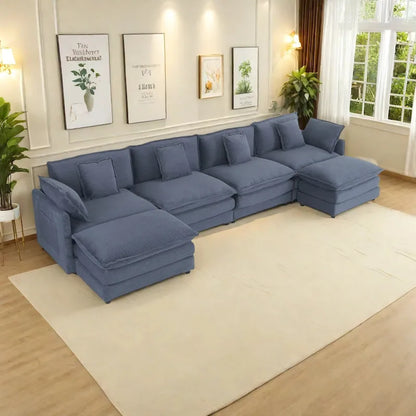 6-Piece 149.6 Corduroy Upholstered U-Shaped Modular Sectional Sofa with Side Storage Pockets
