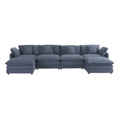 6-Piece 149.6 Corduroy Upholstered U-Shaped Modular Sectional Sofa with Side Storage Pockets