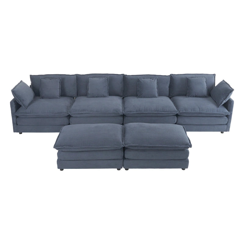 6-Piece 149.6 Corduroy Upholstered U-Shaped Modular Sectional Sofa with Side Storage Pockets
