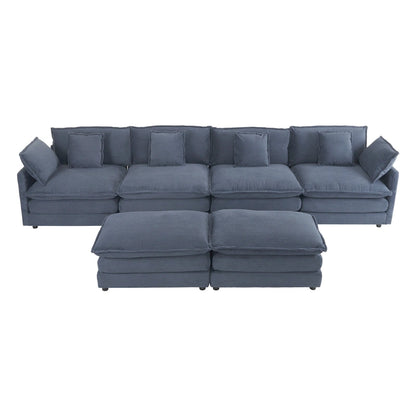 6-Piece 149.6 Corduroy Upholstered U-Shaped Modular Sectional Sofa with Side Storage Pockets