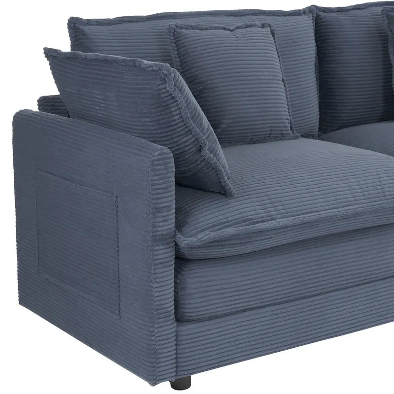 6-Piece 149.6 Corduroy Upholstered U-Shaped Modular Sectional Sofa with Side Storage Pockets