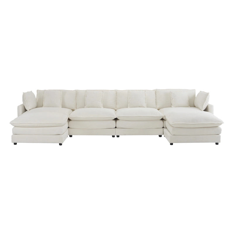 6-Piece 149.6 Corduroy Upholstered U-Shaped Modular Sectional Sofa with Side Storage Pockets