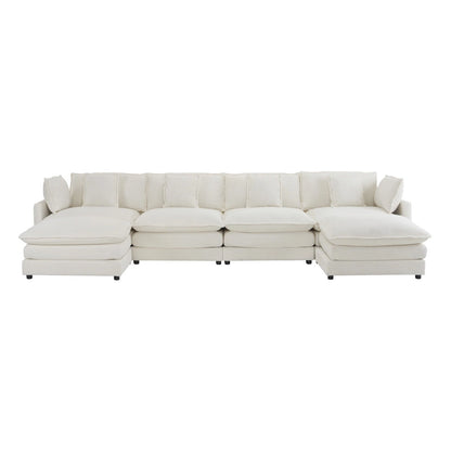 6-Piece 149.6 Corduroy Upholstered U-Shaped Modular Sectional Sofa with Side Storage Pockets