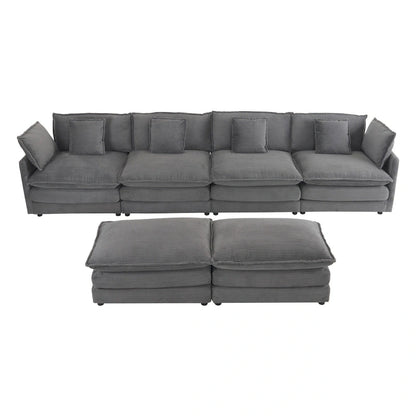 6-Piece 149.6 Corduroy Upholstered U-Shaped Modular Sectional Sofa with Side Storage Pockets