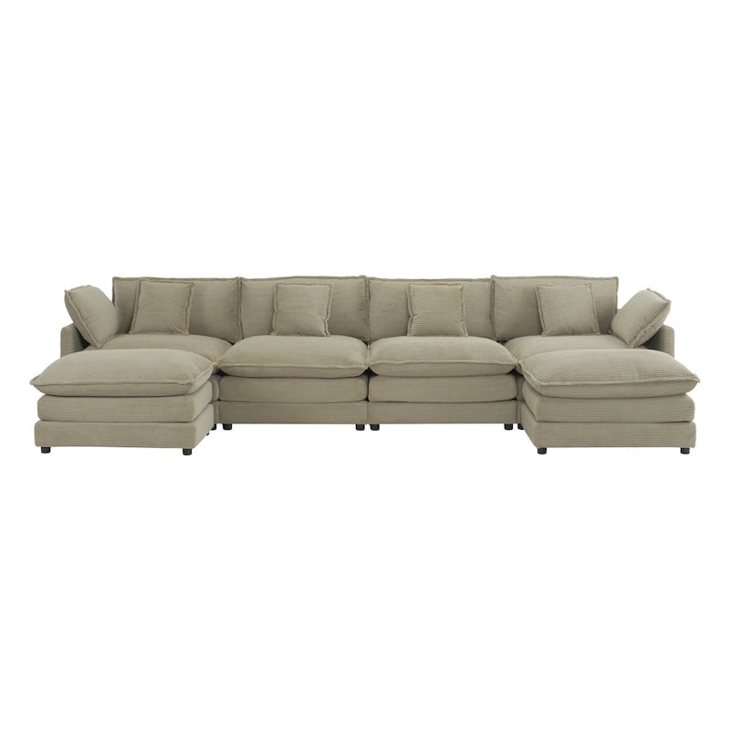 6-Piece 149.6 Corduroy Upholstered U-Shaped Modular Sectional Sofa with Side Storage Pockets
